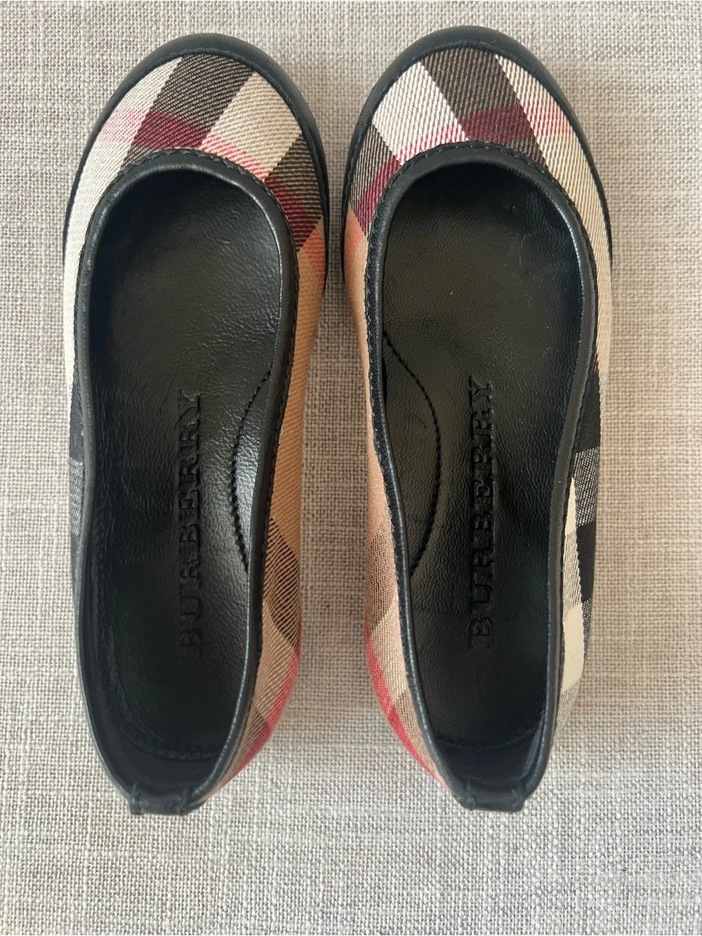 Burberry Luxury Toddler Girls Plaid Ballet Flats Beige/Black/Red,Size 28 (US 11)